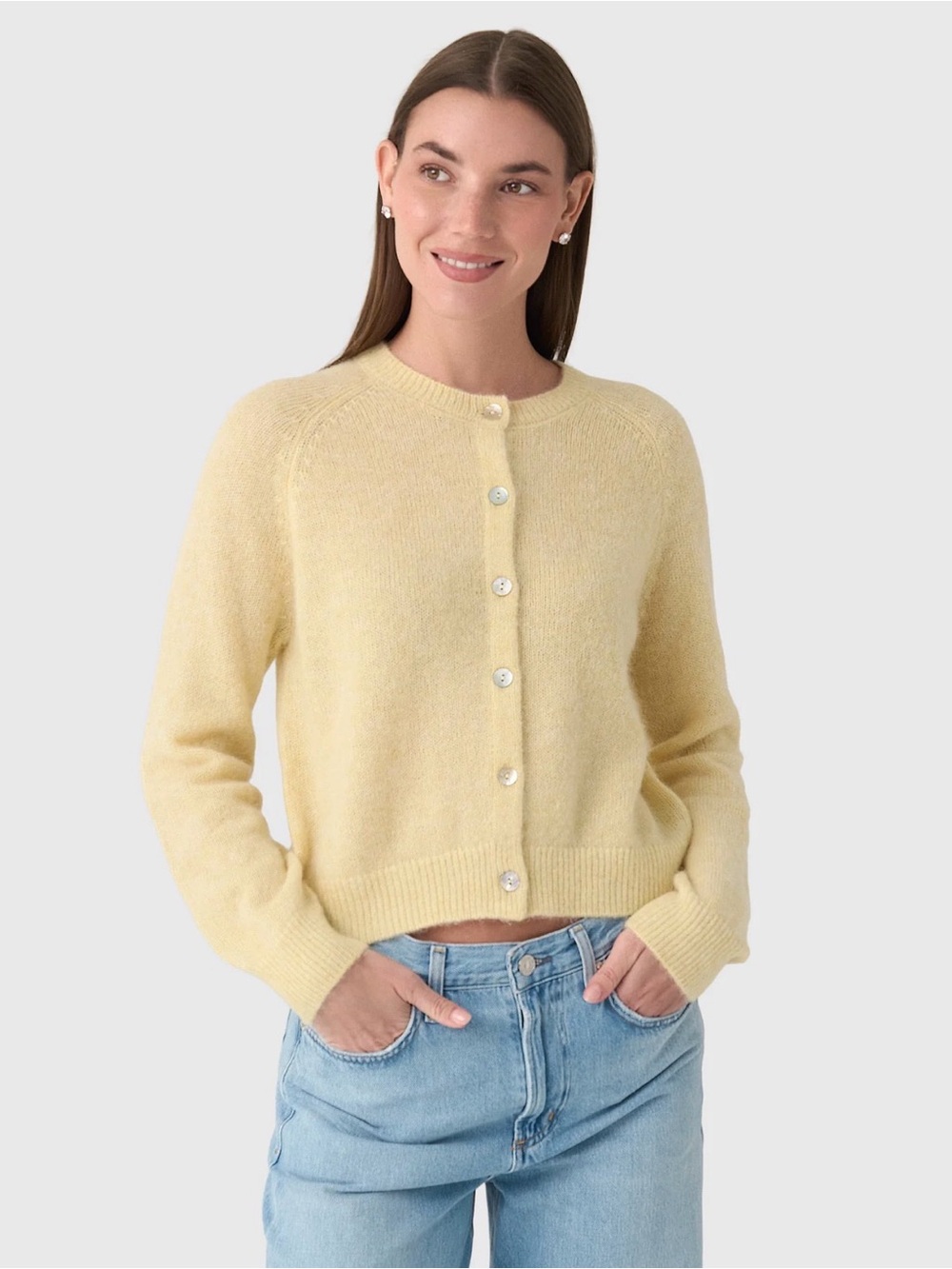 Doen Petra in Dandelion Mohair Blend Crewneck Cardigan